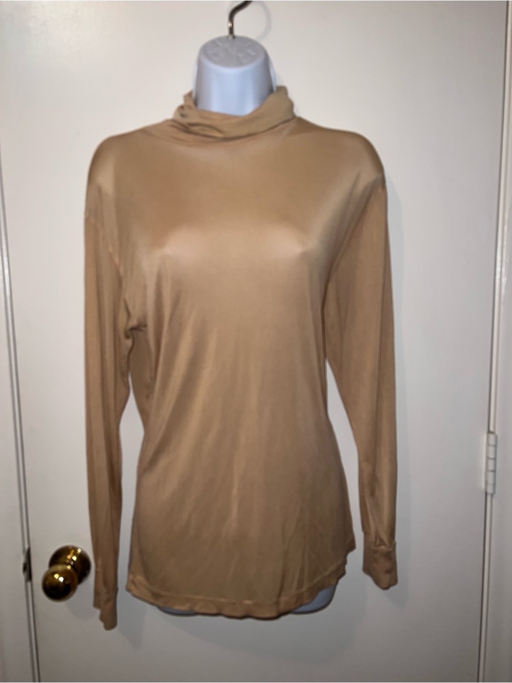 WinterSilks Camel Long Sleeve Mock Neck Top